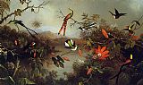 Martin Johnson Heade - Tropical Landscape with Ten Hummingbirds painting